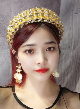 复古发饰金色水晶发箍女高级感海绵黄色镶钻发卡宫廷合金宝石头箍