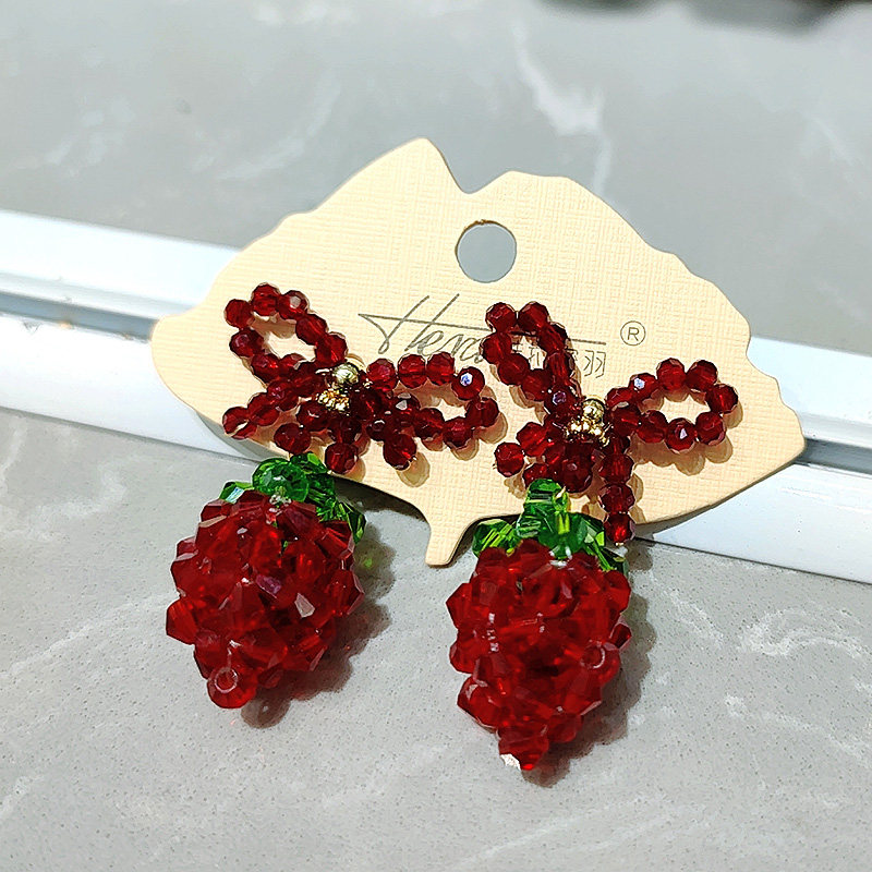 原创甜美手工水晶草莓耳环女轻奢酒红串珠耳钉925银针耳饰耳夹,饰品/流行首饰/时尚饰品新,耳环,淘宝优惠券,粉丝福利购,淘宝优惠卷