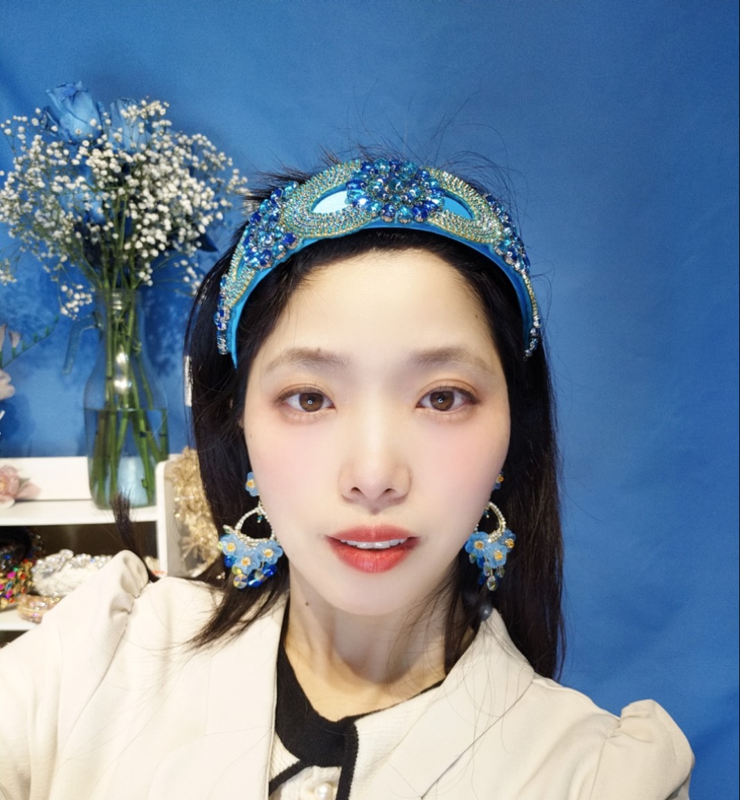 克莱因蓝水晶发箍宽边压发带齿