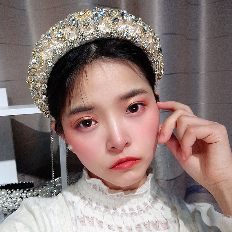 复古发饰镶嵌水钻发箍女加厚防滑头饰仙女发卡珍珠头箍女宽边压发