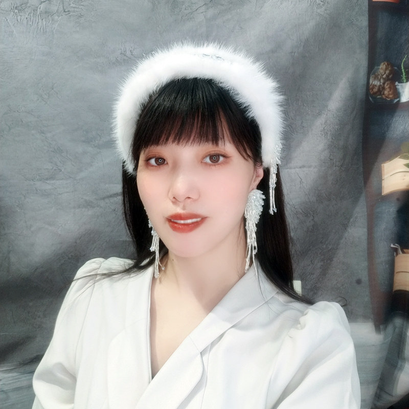 仙美白色貂毛水晶发箍带齿发卡