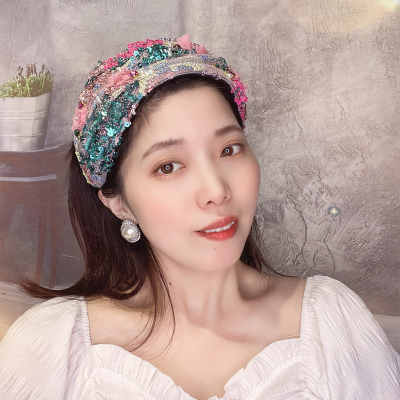 复古亮片镶钻发箍女宽边带齿头箍