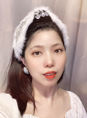 原创新款发饰白色水貂毛打结发箍女高级感水晶发卡宽边镶钻头箍