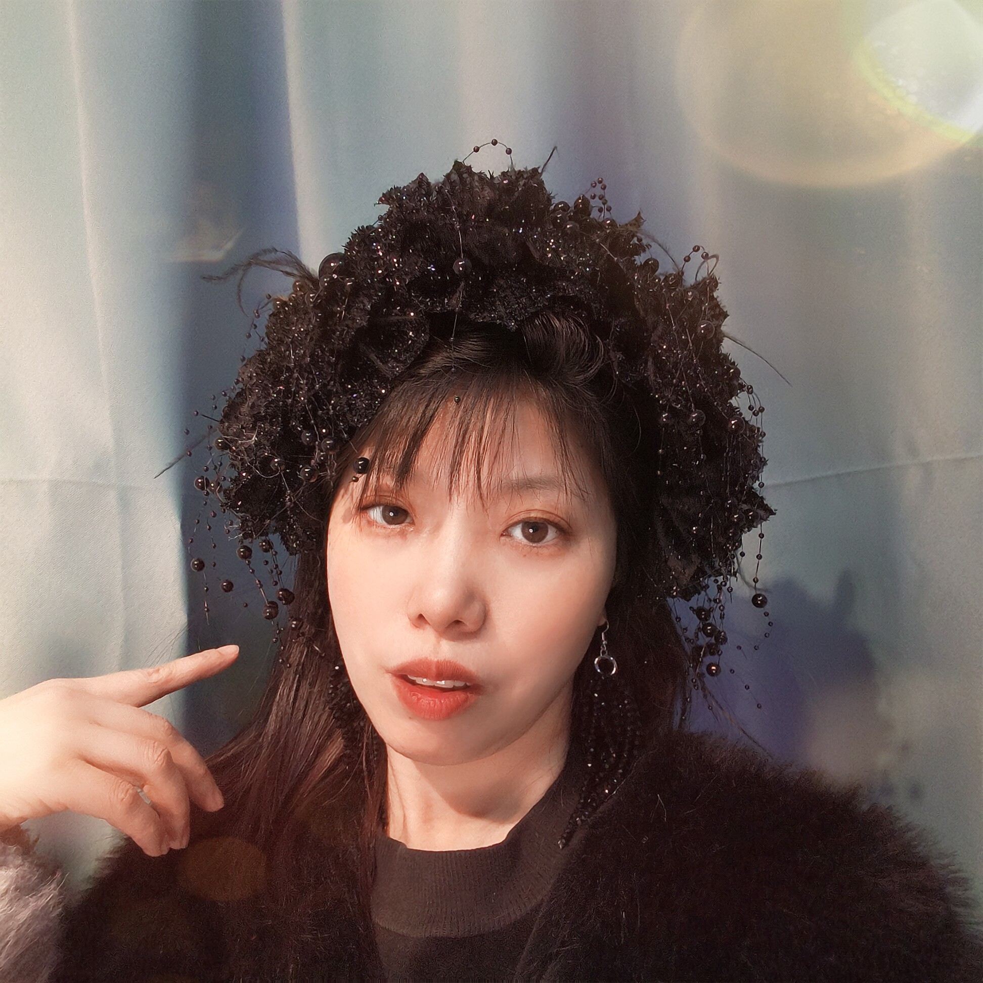 黑色花朵串珠发箍女百搭流苏发卡
