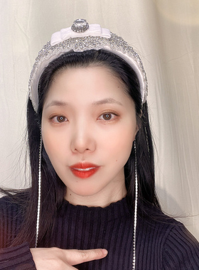 复古白色蝴蝶结镶钻发箍女高颅顶水钻发卡女带齿手工水晶流苏头箍