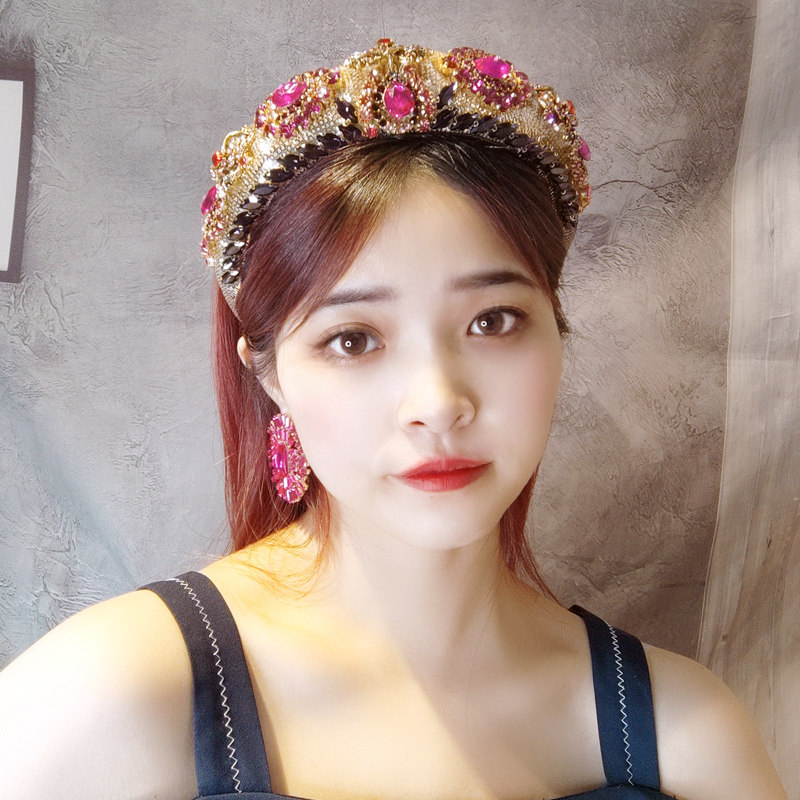 复古发饰金色人鱼姬水晶发箍女高级感镶钻发卡轻奢高颅顶头箍宫廷