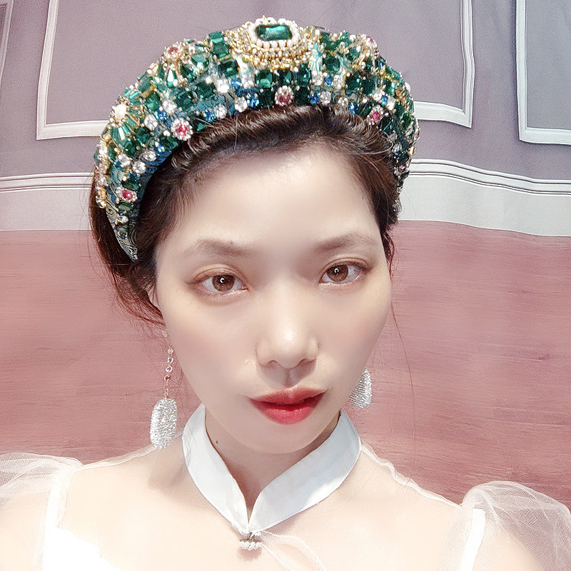 巴洛克发饰绿色水晶发箍女海棉加厚头箍女宫廷镶嵌发卡女宽边压发