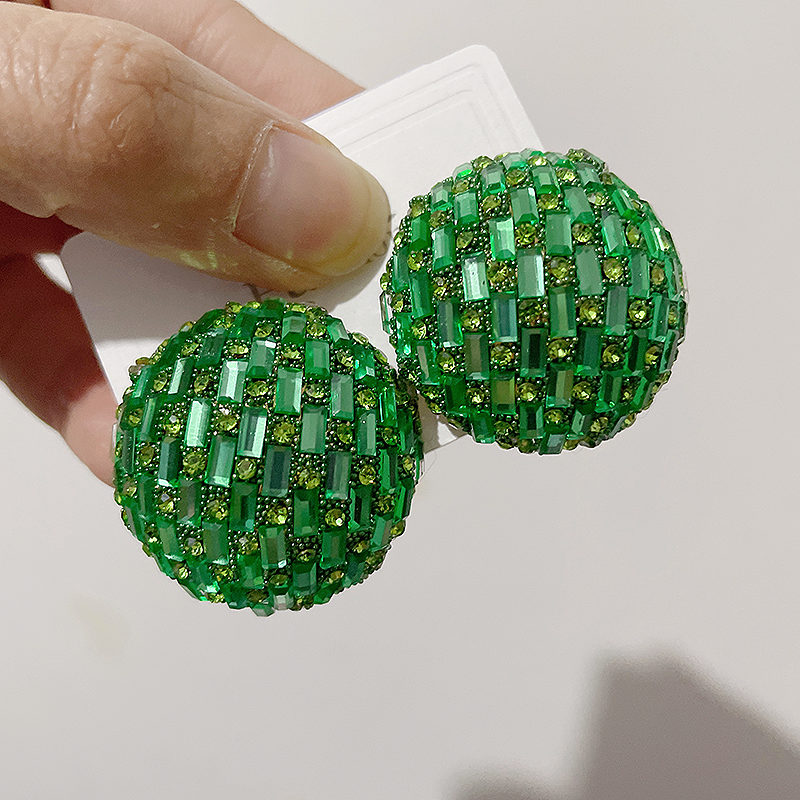 欧美圆形镶嵌水钻耳钉水晶夸张女