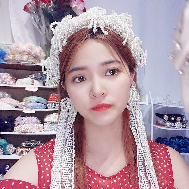 原创设计流苏发箍蕾丝新娘珍珠