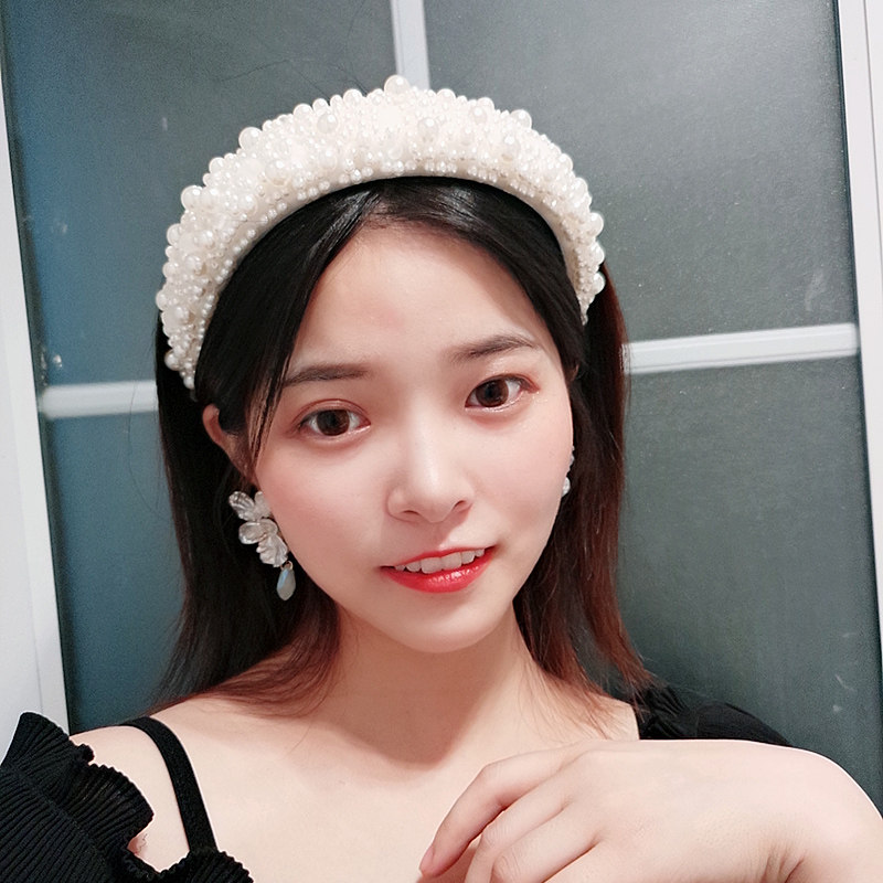 原创手缝水晶珍珠发箍女加厚防滑发卡仙女头箍女气质压发头饰f163