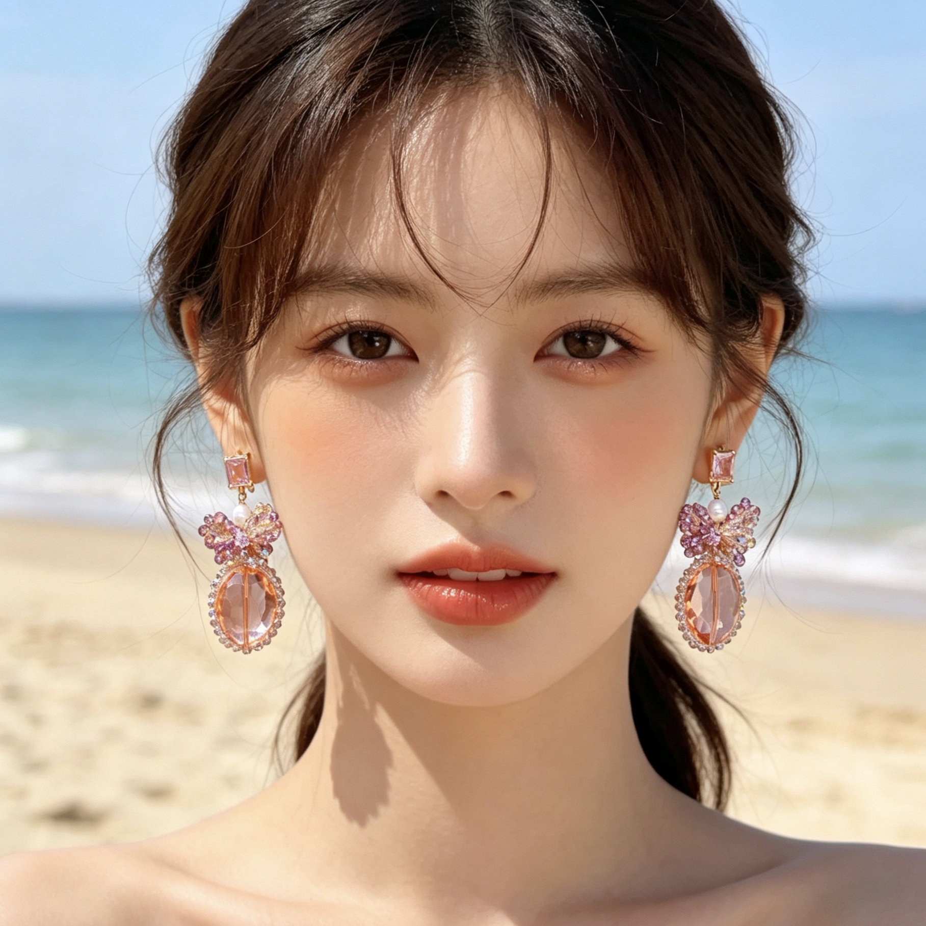 赫拉镶钻粉色水晶925银针耳钉耳环女2026新款耳坠精致耳饰显脸瘦