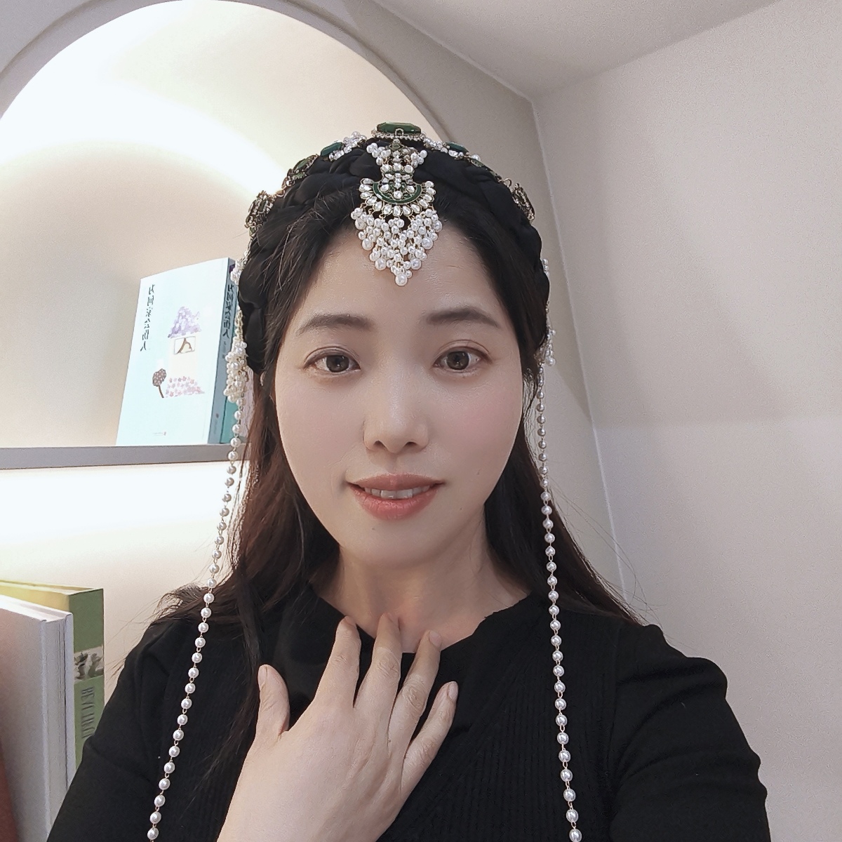 国风手工绿钻流苏发箍女民族风镶嵌发卡宽边压发带齿镶钻头箍中式
