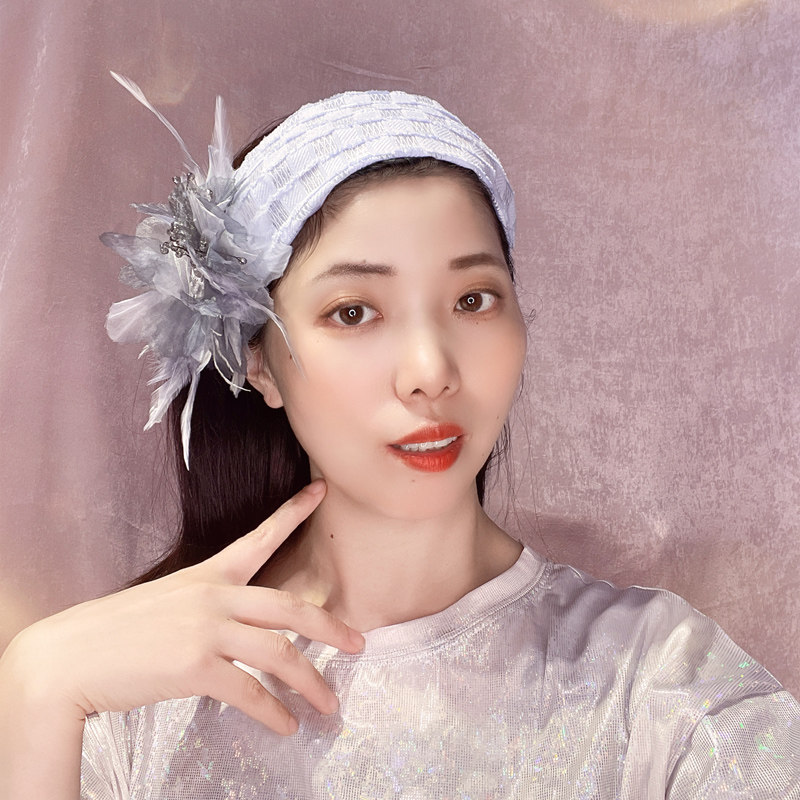 原创羽毛镶钻发箍宽边压发布艺发卡女带齿发饰盖拍白头箍高级感