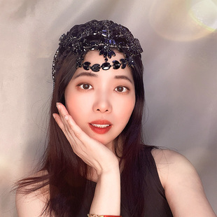 復古發(fā)飾寬版 原創(chuàng)高端女王手工夾鉆前額吊墜發(fā)箍女歐式 編織發(fā)卡