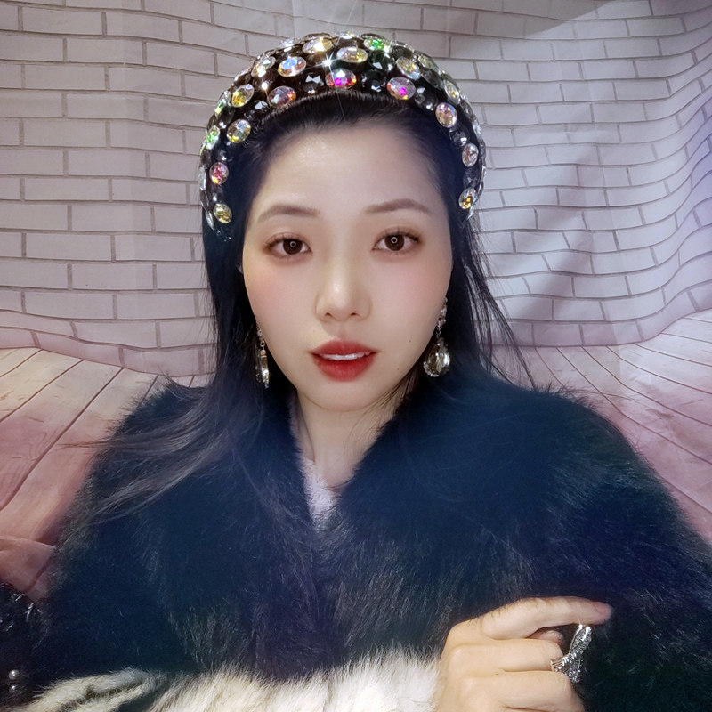 复古发饰灰彩钻椭圆发箍女高颅顶镶钻发卡女宽边加高水晶头箍贵气