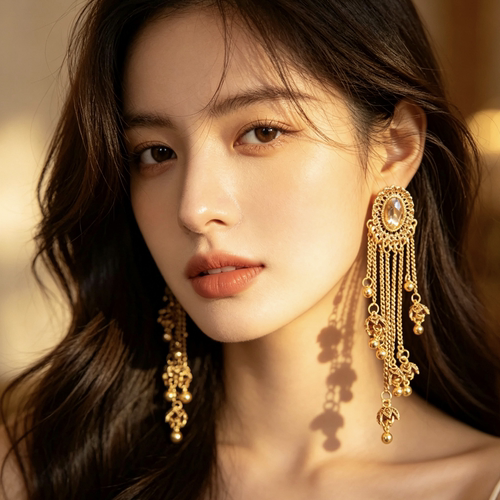 复古金色流苏耳环女2026新款高级感长款耳坠精致显脸瘦气质耳饰
