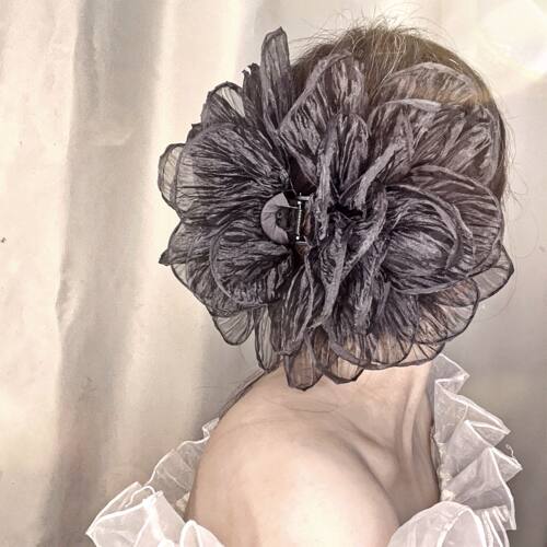 仙美欧根纱花朵抓夹气质发量大号鲨鱼夹女后脑勺盘发夹子时尚发饰