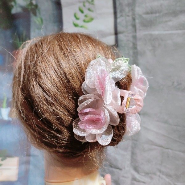 森系蕾丝粉花朵抓夹马尾夹子花朵