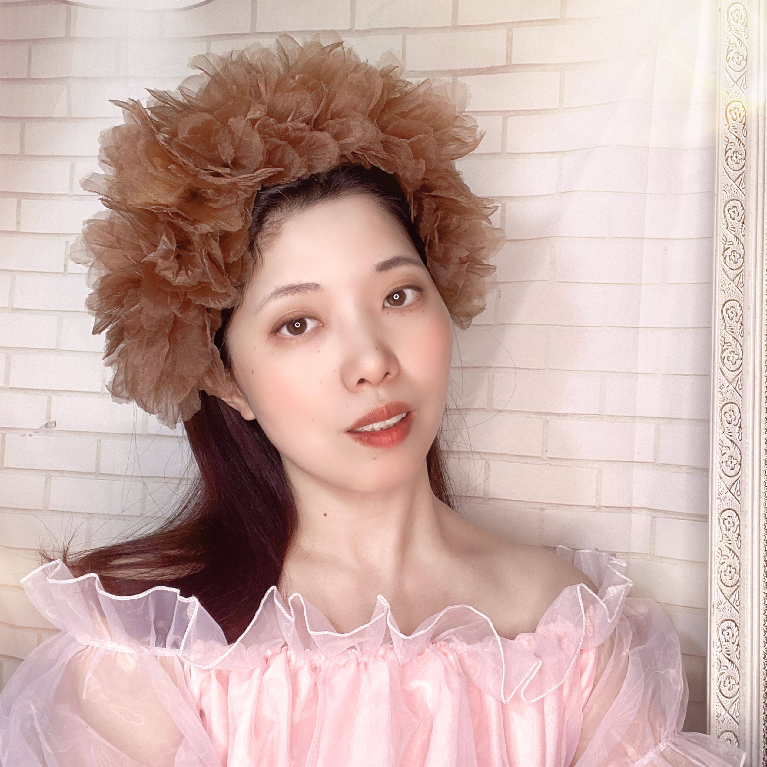 宫廷风绢纱花朵发箍女复古蕾丝花边头箍咖啡色百搭发饰