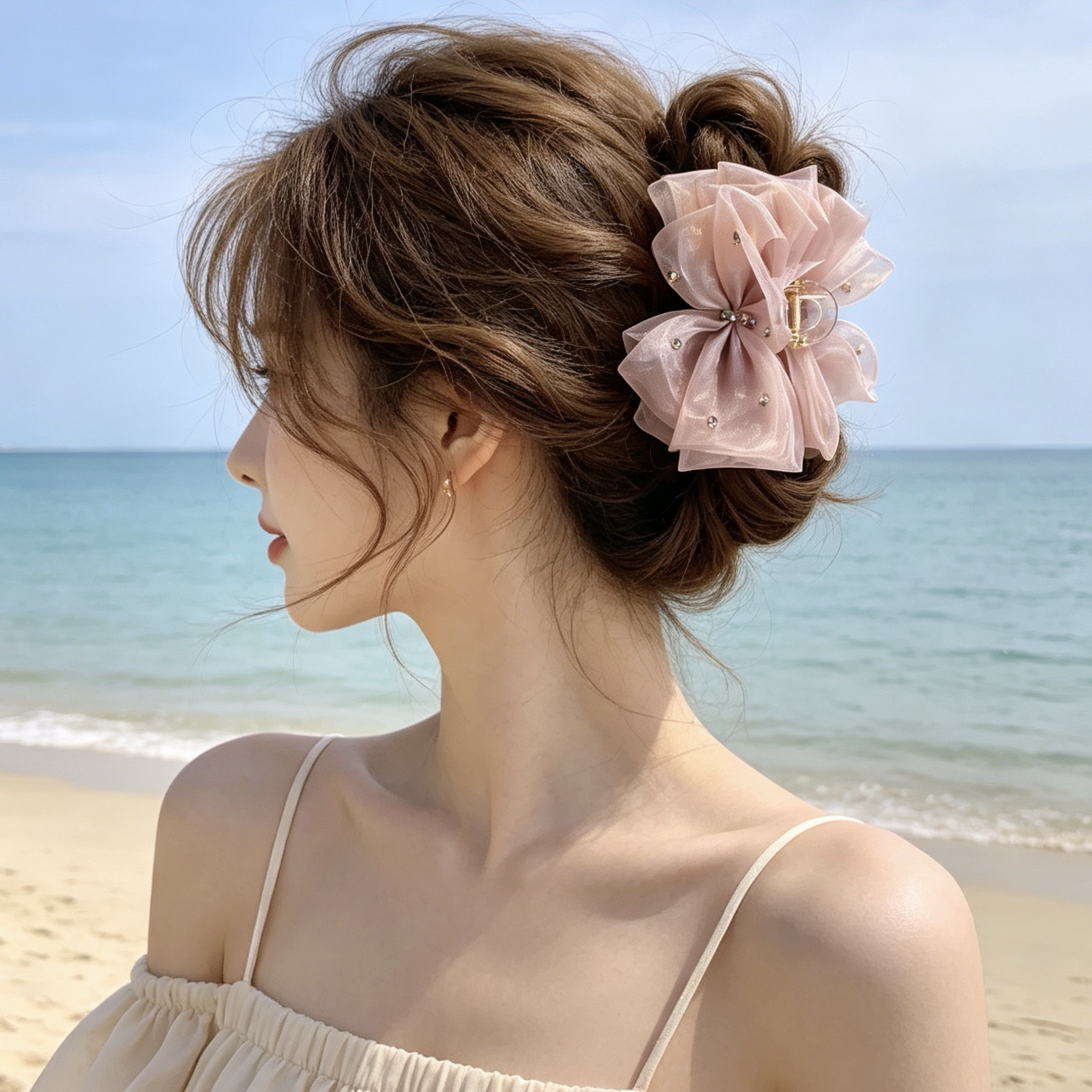 法式甜美绢纱蝴蝶结抓夹女高级感后脑勺盘发夹子气质鲨鱼夹发饰