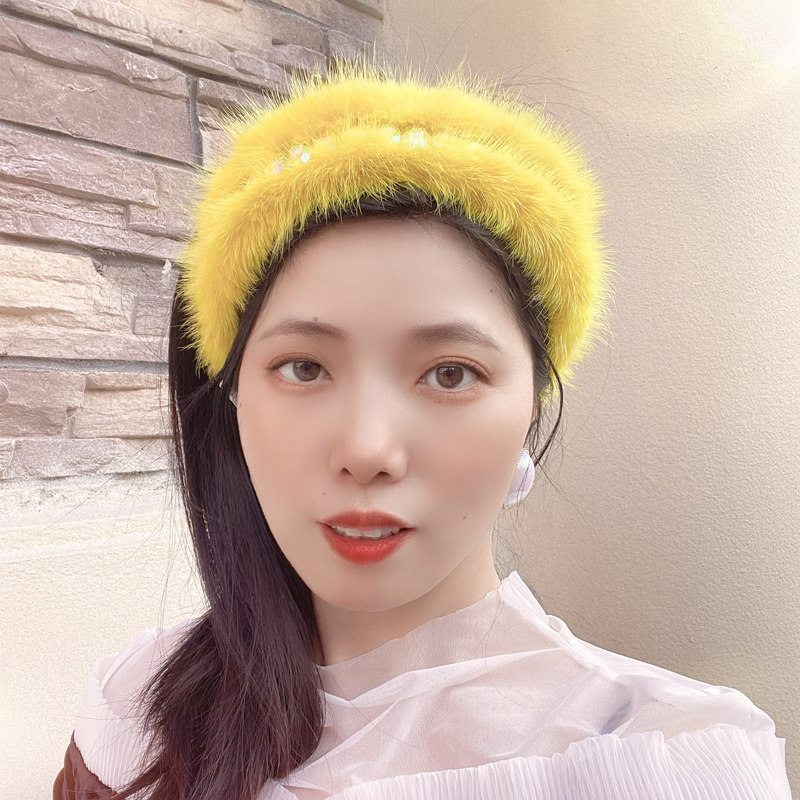 原创水貂毛镶钻发箍女秋冬