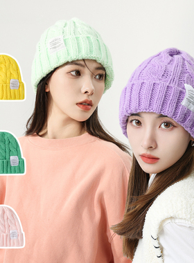 绿色帽子女冬大头围针织毛线帽冬季ins显脸小2023年爆款新款冷帽