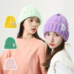 绿色帽子女冬大头围针织毛线帽冬季ins显脸小2023年爆款新款冷帽