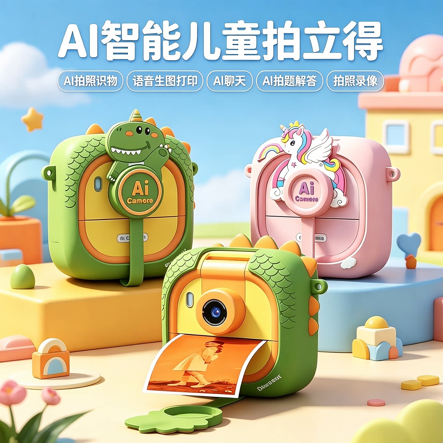 智能ai拍立得儿童相机可拍照打印彩色照片AI拍学机玩具送六一礼物