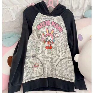 日系童趣复刻mezzopiano秋冬复古连帽卫衣卡通印花可爱宽松上衣