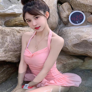 法式 温泉保守显瘦遮肚 泳衣高级感少女粉色显白甜美可爱连体裙式