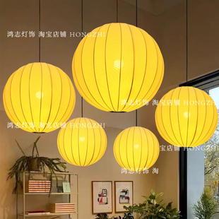 中式圆形灯笼吊灯民宿客栈茶室氛围灯火锅店餐饮工程定制布艺灯