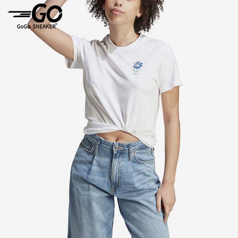 Adidas/阿迪达斯正品女子运动印花圆领短袖透气T恤IB4875