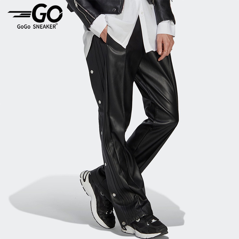 阿迪达斯三叶草女子排扣皮裤长裤