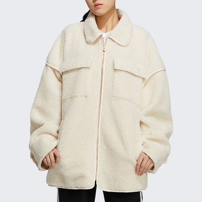 阿迪达斯女子翻领毛绒外套夹克