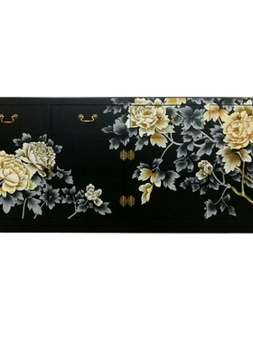 漆艺家居彩绘花鸟玄关实木装饰柜