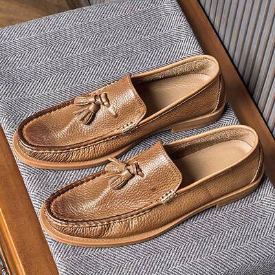 帕达索英伦复古夏季真皮豆豆鞋