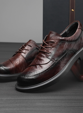 帕达索商务低帮休闲男鞋秋季新款真皮青年圆头系带皮鞋男220919