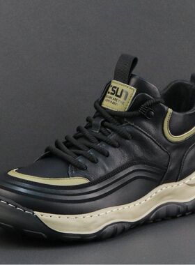 高帮鞋男秋冬加绒棉鞋真皮透气软底运动休闲鞋厚底板鞋男鞋231133