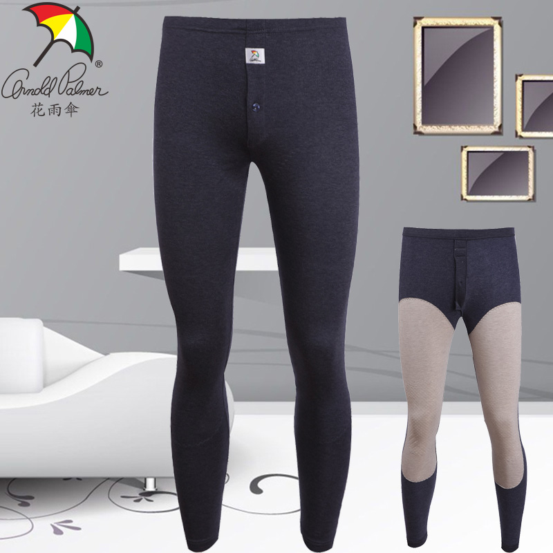 花雨伞男士新款腈纶单裤 双层贴布护膝加厚弹力保暖纯色打底裤