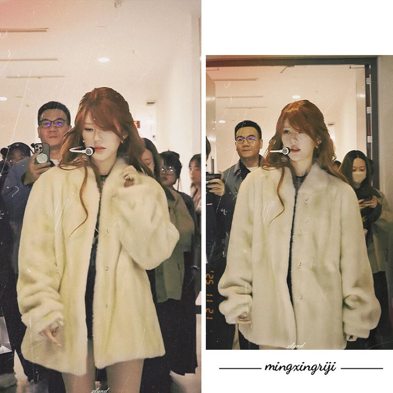 赵露思同款仿貂绒立领大衣