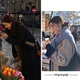 明星日记郑彩妍同款韩系双面格纹赫本风大衣年末清仓宽松显瘦外套