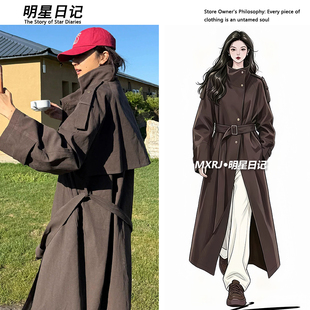 孙千同款松弛感 oversize 长款风衣女复古绑带收腰秋季大衣外套