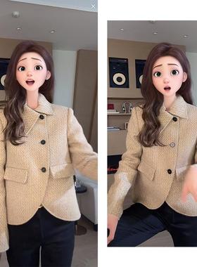 “圣克鲁斯”澳洲绵羊毛复古英伦风弧形下摆外套SC22862气质时尚