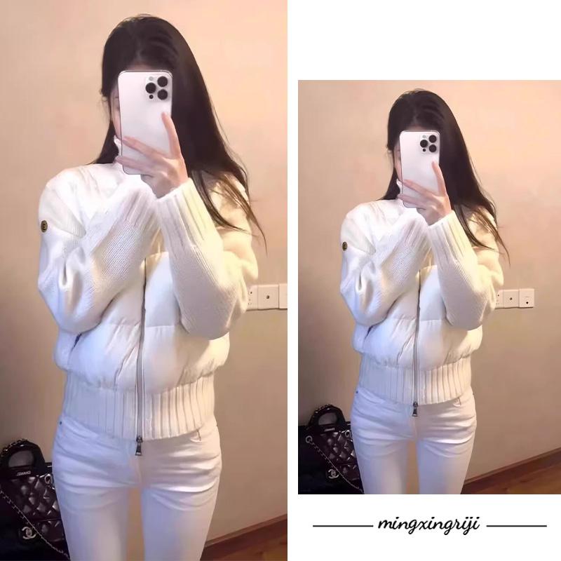 明星日记|  M蒙90绒立领羽绒服女冬季纯色百搭拼接羊毛针织厚外套