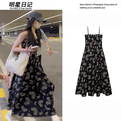 刘浩存同款黑色连衣裙女长裙