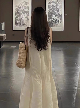 明星日记花苞连衣裙女夏季三宅褶皱高级感长裙显瘦遮肉宽松裙子