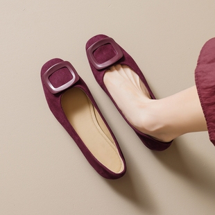 葡萄妈studio同款法式方扣内增高平底单鞋舒适不累脚绒面大码女鞋