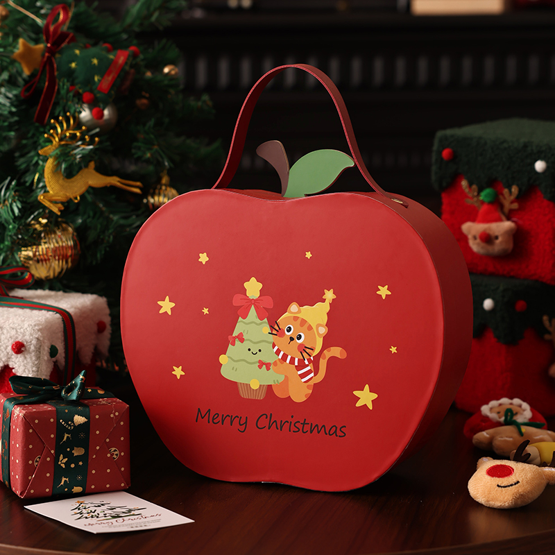圣诞苹果造型手提包装盒可爱卡通礼品盒节日装饰收纳盒手提式