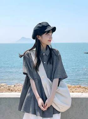 爆款当我飞奔向你苏在在同款短衣服复古袖衬女夏F52486d季韩小版