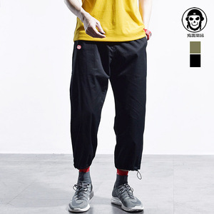 潮牌抽绳阔腿束脚裤 